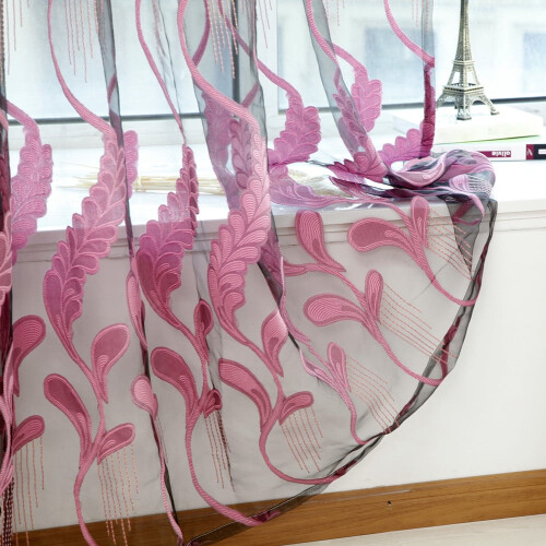 Leaf Sheer Patterned Curtains Wheat Leaves Semi-Sheer 2