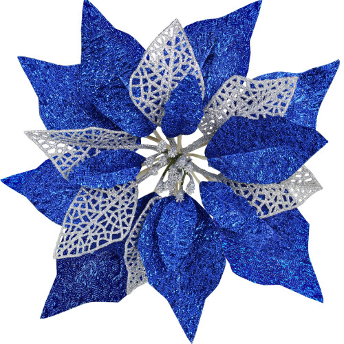 Blue Glitter Poinsettia Picks 14 Pack