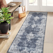 Blue vintage machine washable hallway runner rug 2 ft x 6 ft