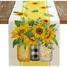 Sunflower table runner yellow burlap stripe 72x14 inches