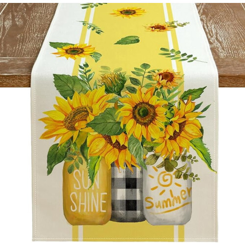 Sunflower Table Runner Yellow Burlap Farmhouse Kitchen Decor
