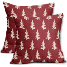 Capas de Almofada Árvore de Natal 18x18 Conjunto de 2 Vermelhas Rústicas