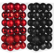 Christmas Ornaments Red Black 40mm 72 Pieces