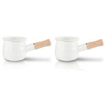 Enamel Milk Pan 10cm with Wooden Handle (2 Pack)