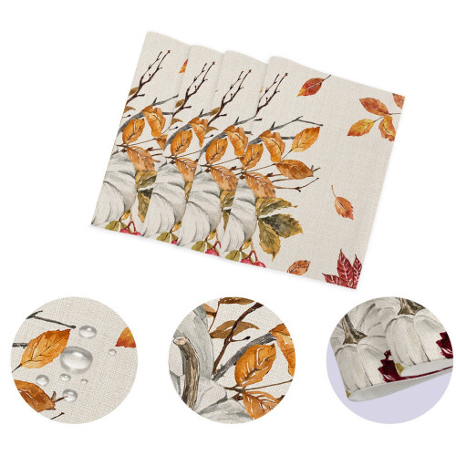 Set de sets de table et chemin de table en coton et lin pour Thanksgiving 1