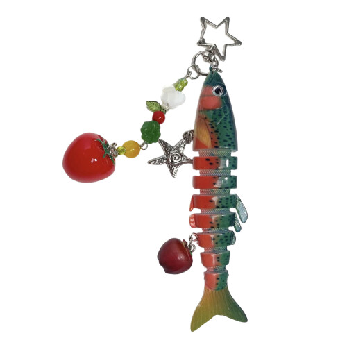 Lifelike Ocean Fish Keyring With Movable Sections-Dark Red