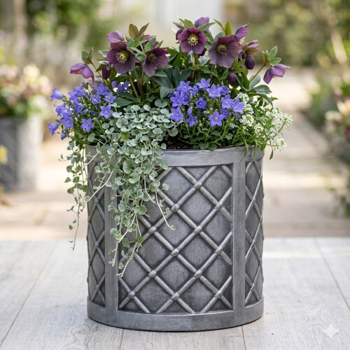 Strata 2 Small Round Lazio Planter Grey Lattice Plastic 32cm 2