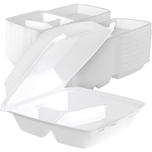 White foam takeout container three compartment 8x8x3 inch 1