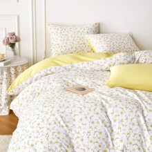 Floral Duvet Cover Set Soft Lightweight 3-Piece Yellow