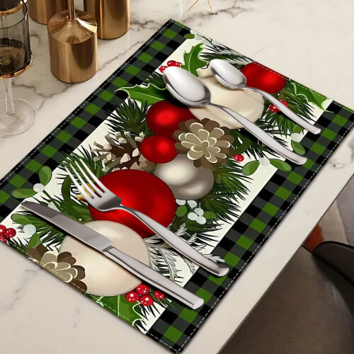 Kerstplacemats van linnen, 12x18 inch, set van 4 1
