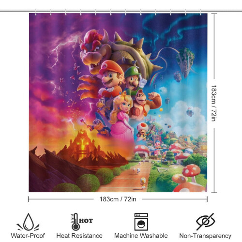 Σετ κουρτίνας ντους Mario με αντιολισθητικό χαλάκι μπάνιου και τουαλέτα 1