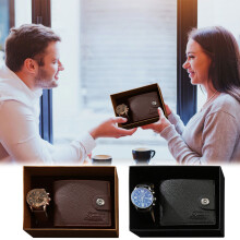 Heren leren portemonnee en horloge cadeauset (2 stuks)