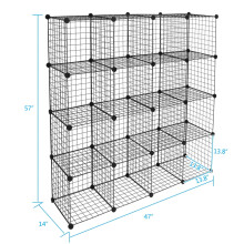 Étagère de rangement cubique en fil métallique pour salon et chambre à coucher, 16 cubes