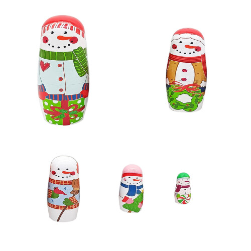 5-Layer Snowman Russian Nesting Doll Set Wooden Christmas