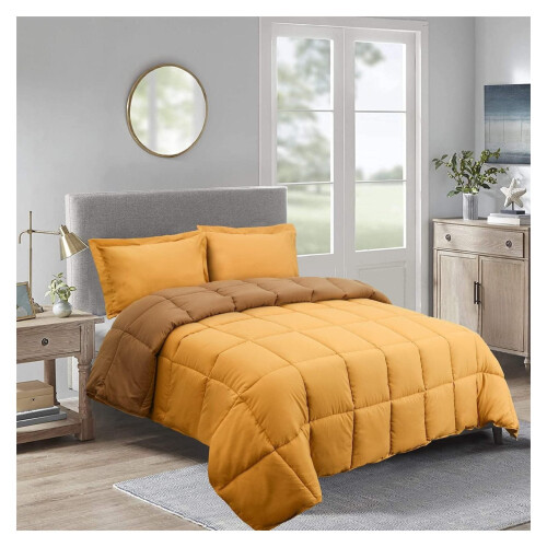 TiaGOC mustard yellow reversible comforter set queen 3-piece 1