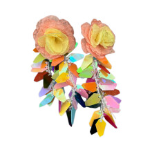 Stylish Oversized Floral Drop Earrings With Delicate Tassels And