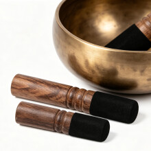 2Pcs Dark Brown Wooden Sound Bowl Striker Mallet for Home Meditation