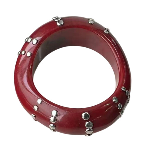 Bracelet en résine moderne non-rivets argentés rouges