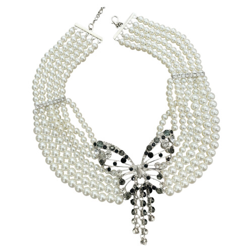 Imitation Pearls Butterfly Pendant Multi-layer Necklace-Short