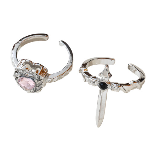 Bagues gothiques uniques en forme de croix, 2-Argent rose