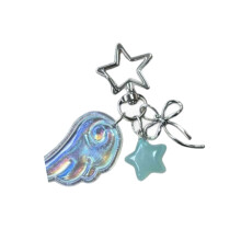 Porte-clés ailé sur le thème de la fantaisie chatoyante,-Bleu