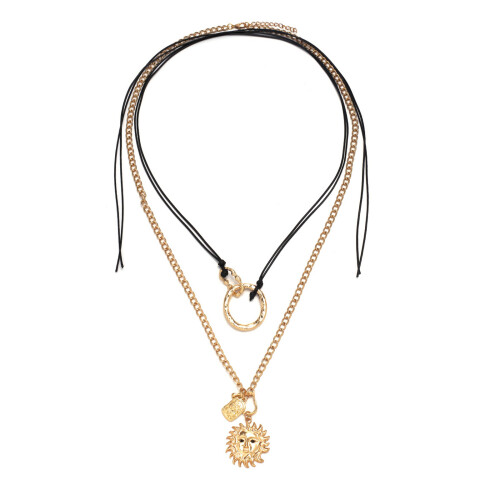 Layering Chain Necklace With Geometric Alloy Charm Adjustable