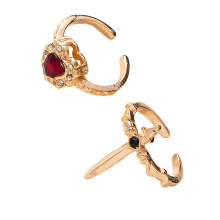 Couple Set Of 2 Dark Romance Rings Crosses Heart-Red Gold-color