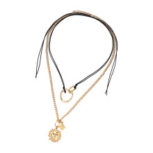 Geometric Sun Pendant Necklace With Adjustable Wax Rope Chain