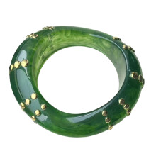 Bracelet jonc géométrique unique en résine avec-Or vert foncé