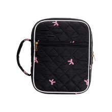 Large Capacity Pencil Case For School-Embroidered bow blac