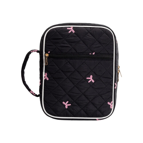 Large Capacity Pencil Case For School-Embroidered bow blac