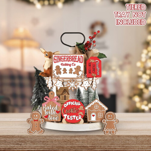 Gingerbread Man Tiered Tray Decor Christmas Theme 12pcs 2