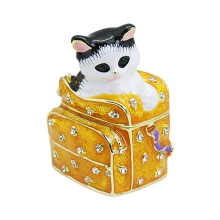 Elegante katachtige sieradenhouder met emaille afwerking,-Goud
