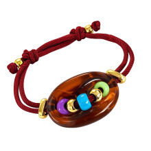 Pig Snout Beaded Bracelet With Colorful Acrylic-Dark Brown
