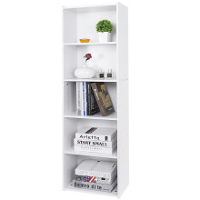 Bibliothèque blanche à 5 niveaux, étagère ouverte, réglable et étroite