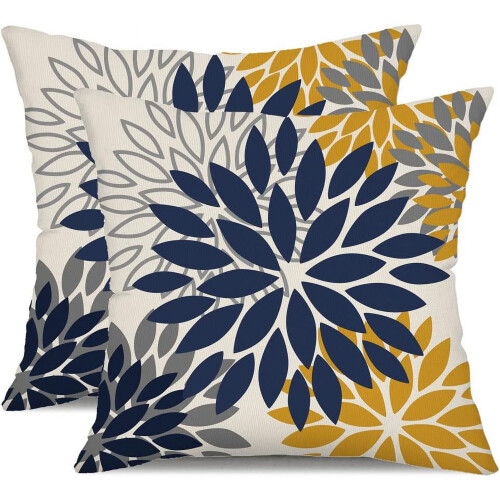 Blomsterputetrekk blå gul polyester 18x18 tommer sett