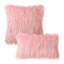 Phantoscope Faux Fur Throw Pillow 12x20in & 18x18in Pink 2