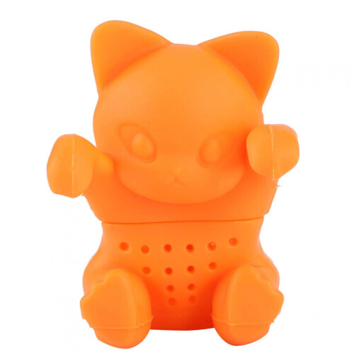 Cat-Shaped Silicone Tea Strainer for Mugs, Orange