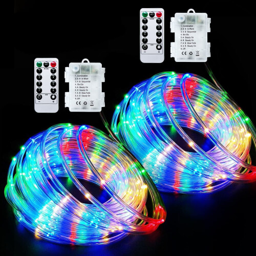 200 LED Waterproof Rope Lights 72ft 2 Pack with Remote