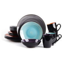 Sonoma 16-Piece Stoneware Dinner Set Black Exterior Grey