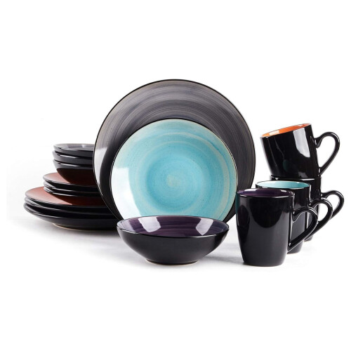 Sonoma 16-Piece Stoneware Dinner Set Black Exterior Grey