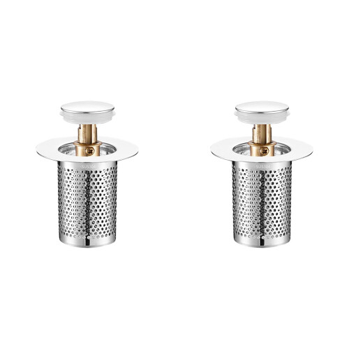 Brass Bathroom Drain Plug with Hair Strainer 2 Pack