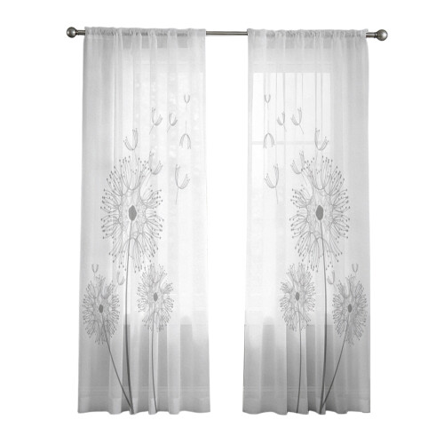 Panneau de rideau transparent à thème floral,-Fleur 2 130x213cm