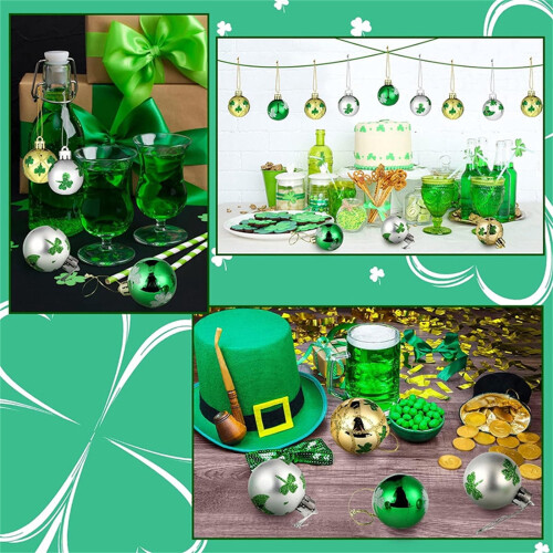 Boules de Noël pour la Saint-Patrick, motif trèfle, 12 pièces 1