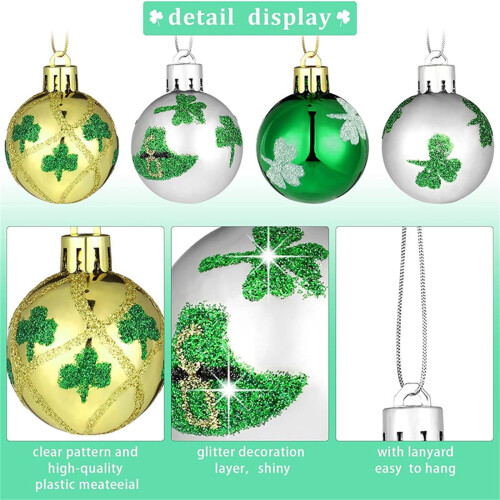 Boules de Noël pour la Saint-Patrick, motif trèfle, 12 pièces 2