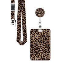 Retractable Badge Holder with Removeble Neck-Brown leopard suit