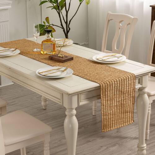 Chemin de table tissé marron 30180cm style ferme vintage 2
