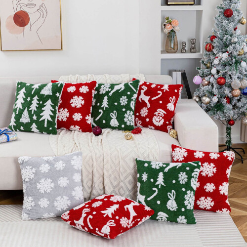 Housse de coussin sapin de Noël en peluche douce brodée 2