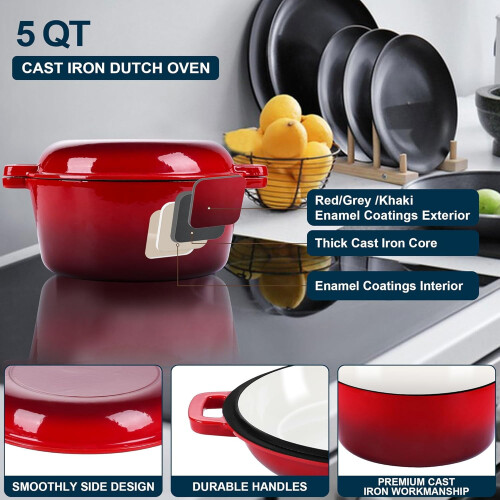 Cast Iron Dutch Oven Pre-Seasoned 5 Quart Black 2