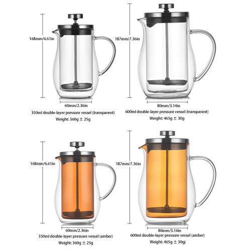 Cafetière à piston en verre à double paroi résistant à la chaleur 1